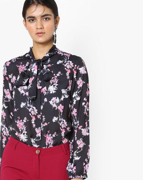 floral print shirt with tie-up