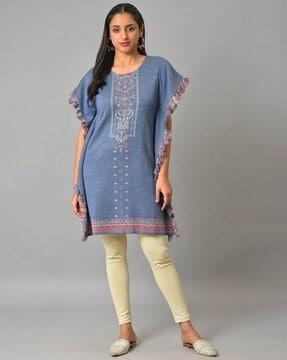 floral print short winter kaftan kurta