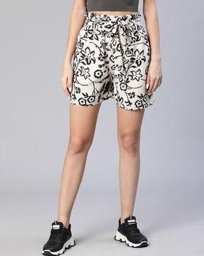 floral print shorts with tie-up