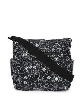floral print shoulder bag with front zip