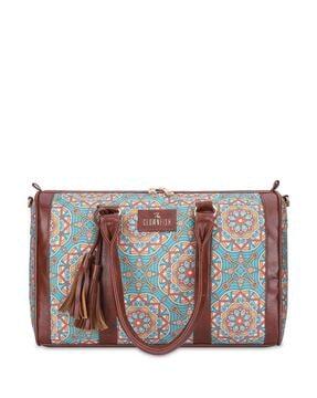 floral print shoulder bag with tassels