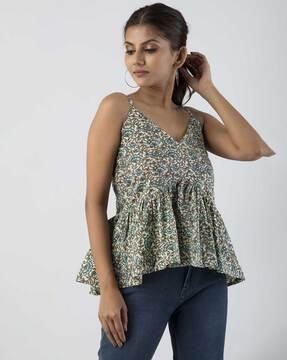 floral print shoulder strap peplum top