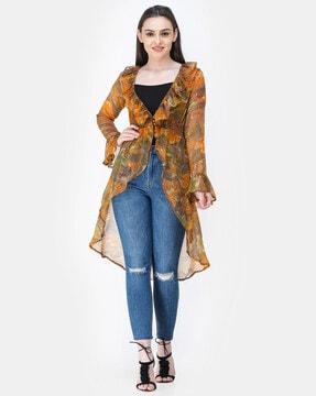 floral print shrug with full-length sleeves