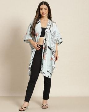 floral print shrug with kimono sleeves
