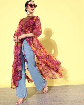 floral print shrug with tie-up