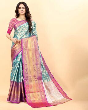 floral print silk saree with contrast border