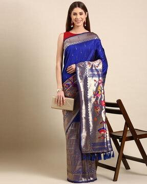 floral print silk saree with tassels