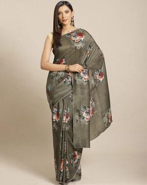 floral print silk saree