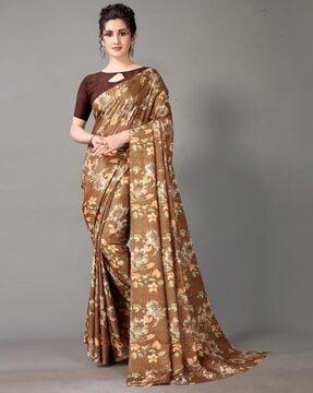 floral print silk saree