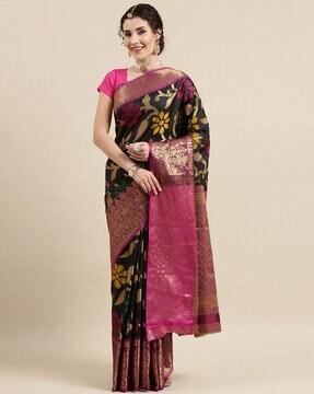 floral print silk saree