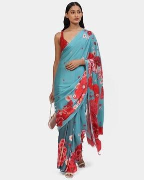 floral print silk saree