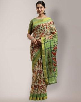 floral print silk saree