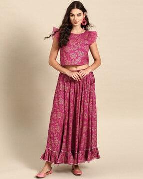 floral print skirt-suit set