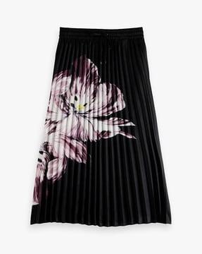 floral print skirt with accordion pleat