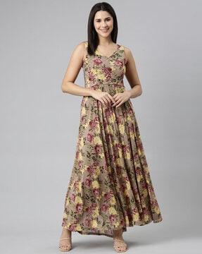 floral print sleeveless a-line dress