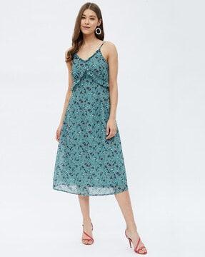 floral print sleeveless a-line dress