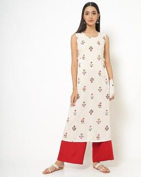 floral print sleeveless a-line kurta