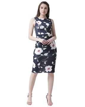 floral print sleeveless bodycon dress