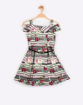 floral print sleeveless fit & flare dress with detachable belt