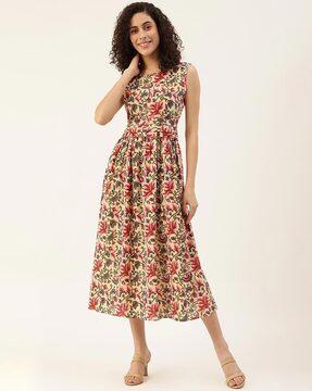 floral print sleeveless fit & flare dress