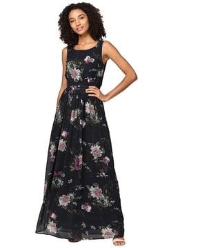 floral print sleeveless gown