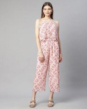 floral print sleeveless jumpsuit