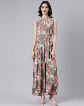 floral print sleeveless jumpsuit