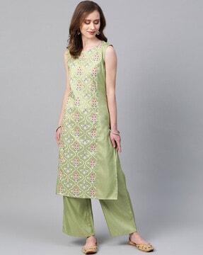 floral print sleeveless straight kurta