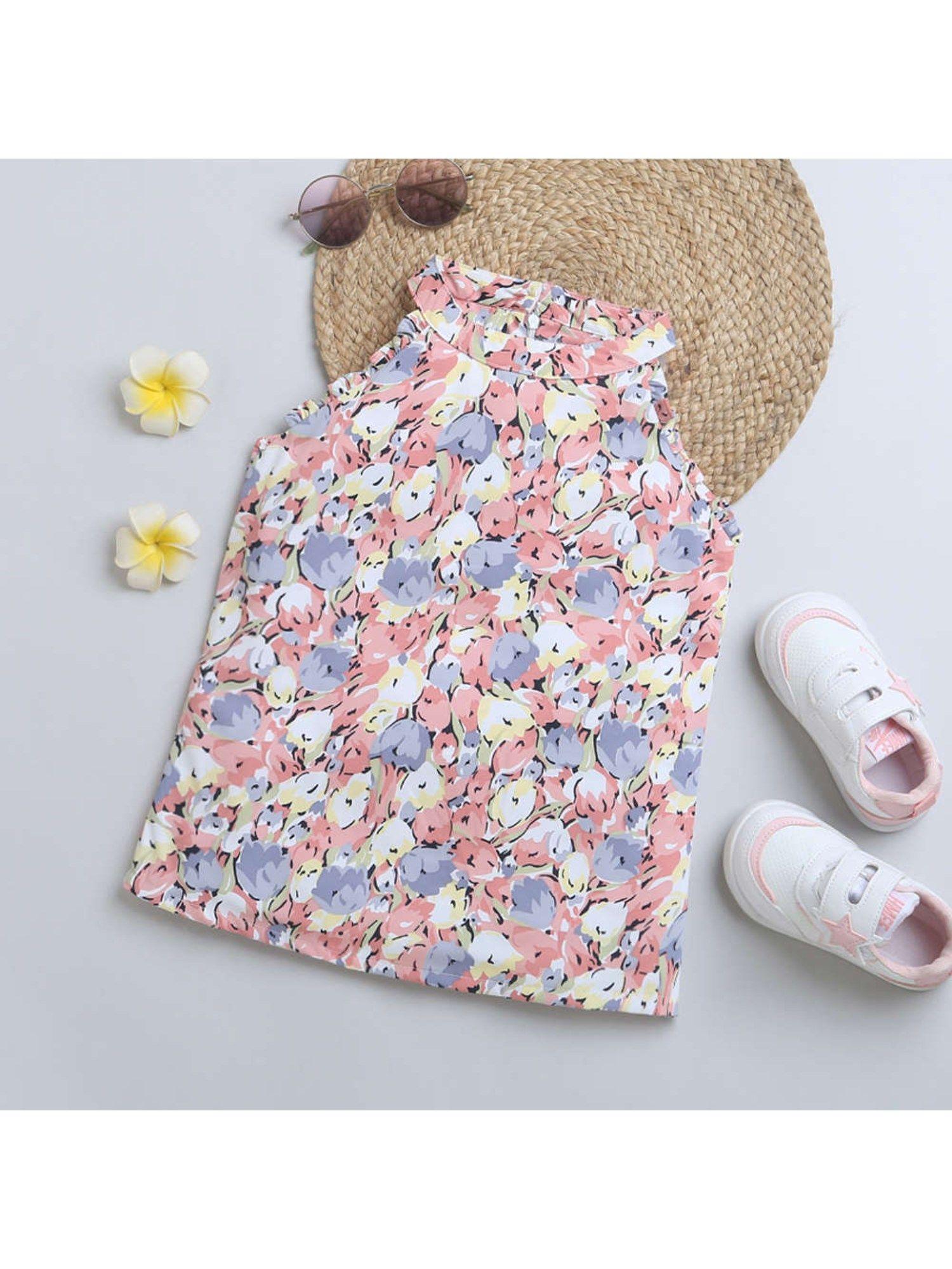 floral print sleeveless top - multi color