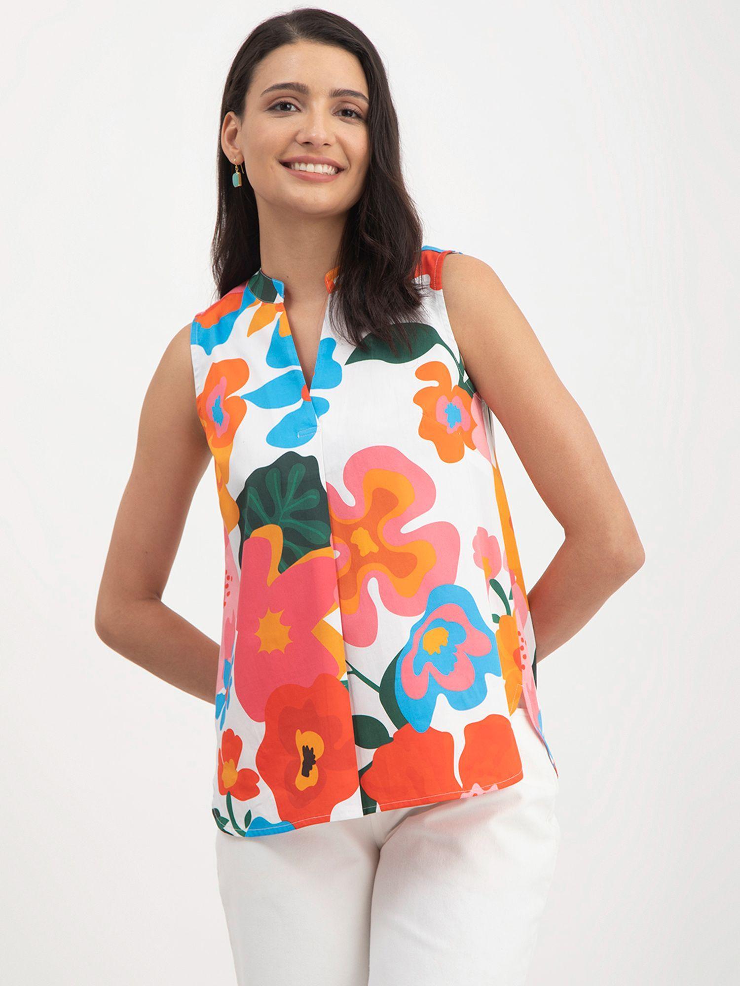 floral print sleeveless top - multi color