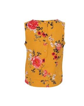 floral print sleeveless top with cowl neckline