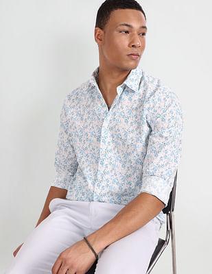 floral print slim fit casual shirt