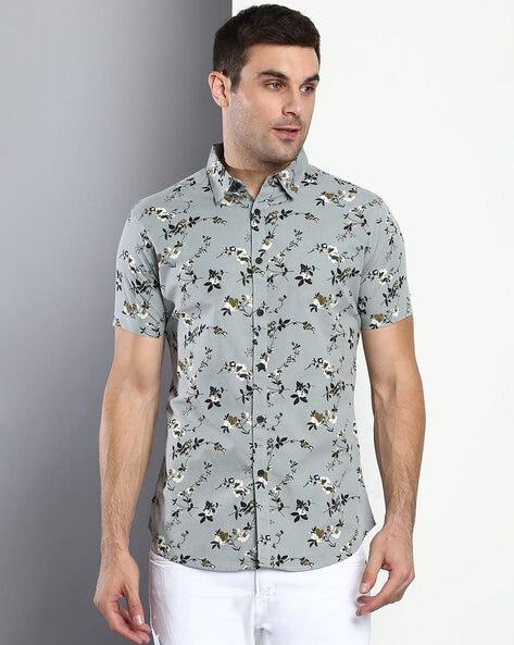 floral print slim fit cotton shirt