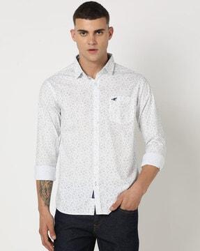 floral print slim fit cotton shirt