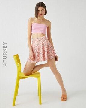 floral print slim fit flared skirt