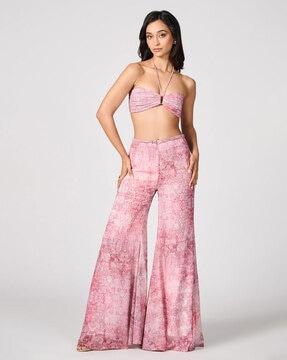 floral print slim fit flat-front pants
