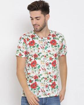 floral print slim fit henley t-shirt