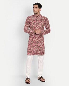 floral print slim fit long kurta