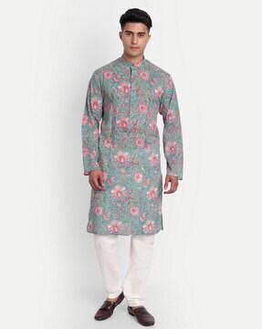 floral print slim fit long kurta