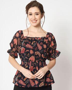 floral print slim fit peplum top