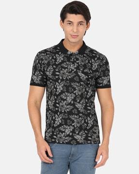 floral print slim fit polo t-shirt