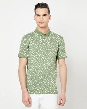 floral print slim fit polo t-shirt