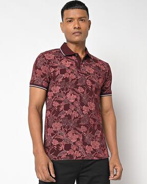 floral print slim fit polo t-shirt