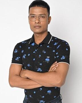 floral print slim fit polo t-shirt