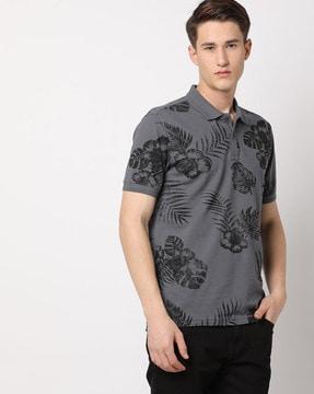 floral print slim fit polo t-shirt