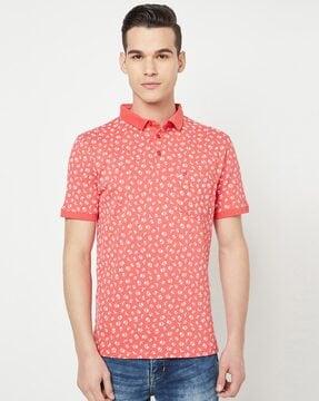 floral print slim fit polo t-shirt