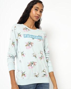 floral print slim fit round-neck sweatshirt