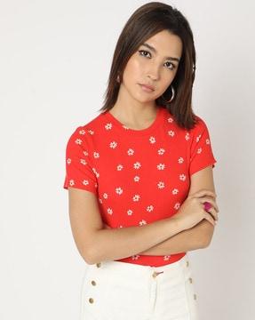 floral print slim fit round-neck t-shirt