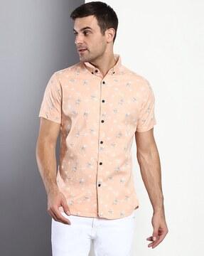 floral print slim fit shirt with button-down collar