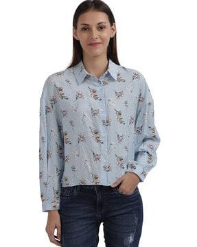 floral print slim fit shirt with cuffed sleeves